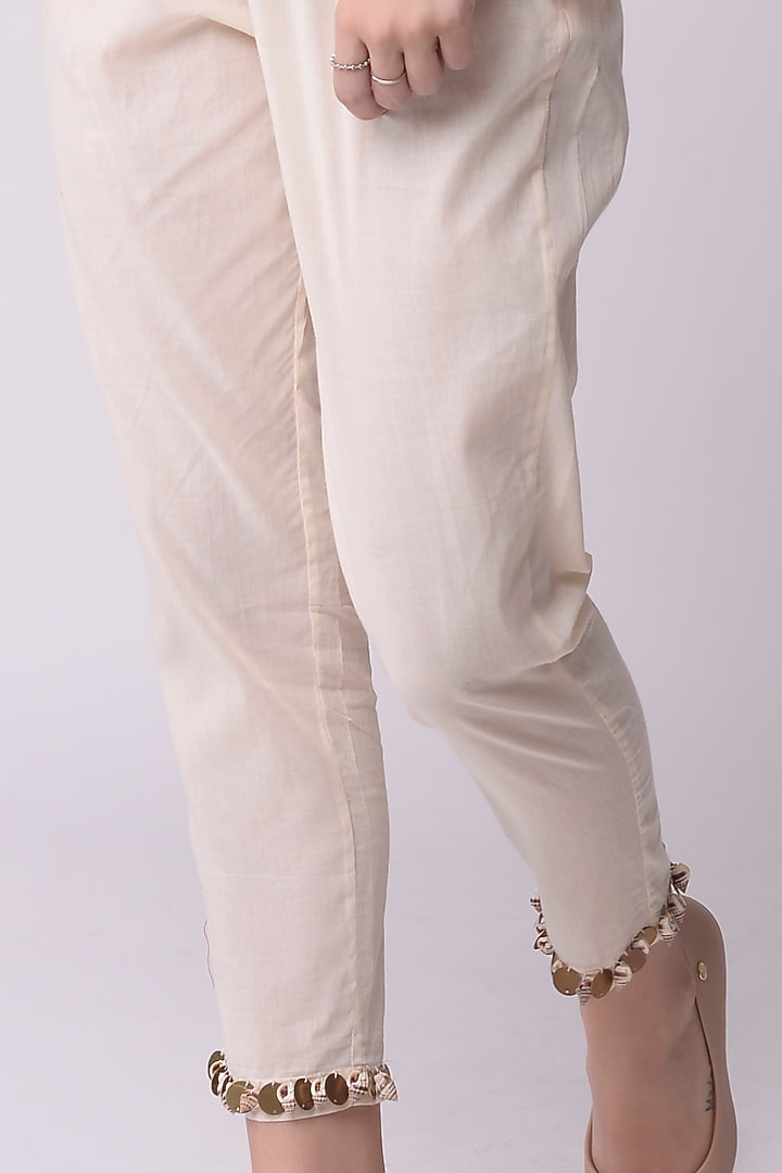 Ivory Embroidered Cropped Pant Set by Shwetanga at Pernia's Pop Up Shop
