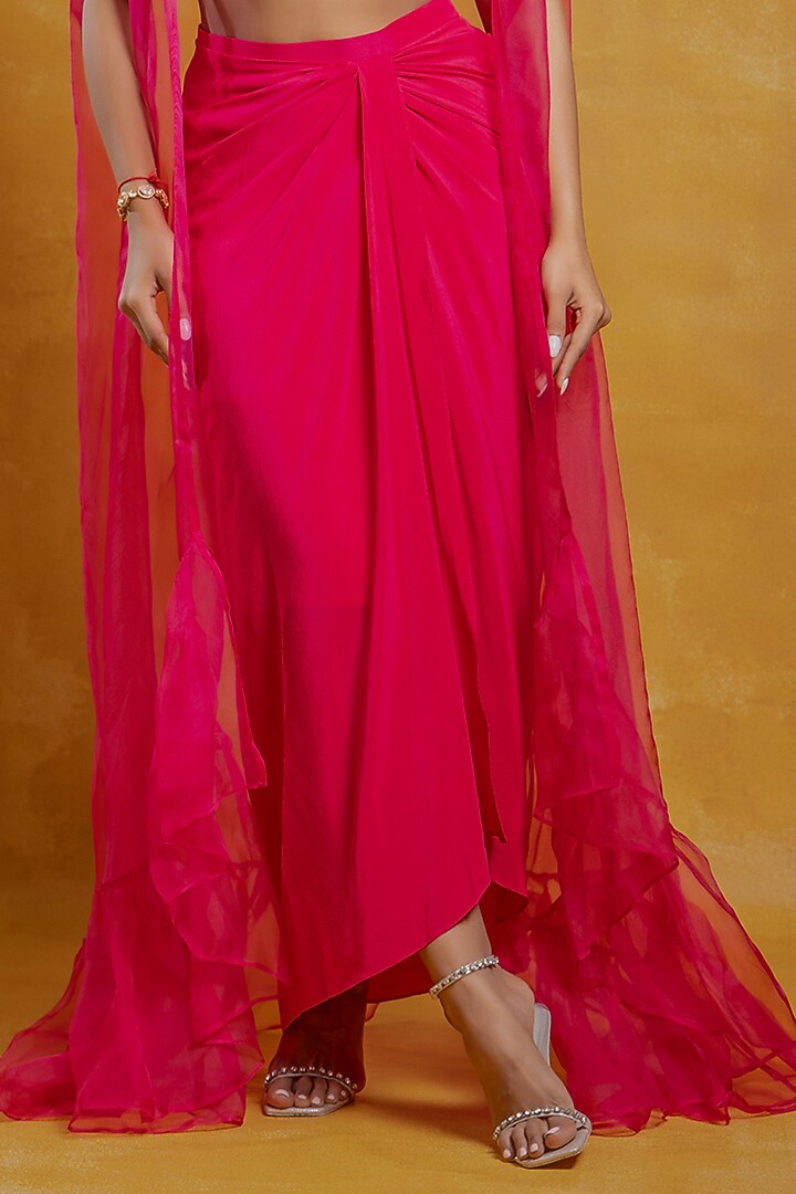 Bright Pink Silk Organza Hand Embroidered Cape Set by SWETA DESAI at Pernia's Pop Up Shop