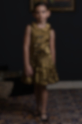 Gold Hand Woven Lurex & Cotton Blend Dress For Girls by Swati Golyan at Pernia's Pop Up Shop