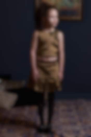 Gold Handwoven Lurex & Cotton Blend Box Pleated Skirt Set For Girls by Swati Golyan