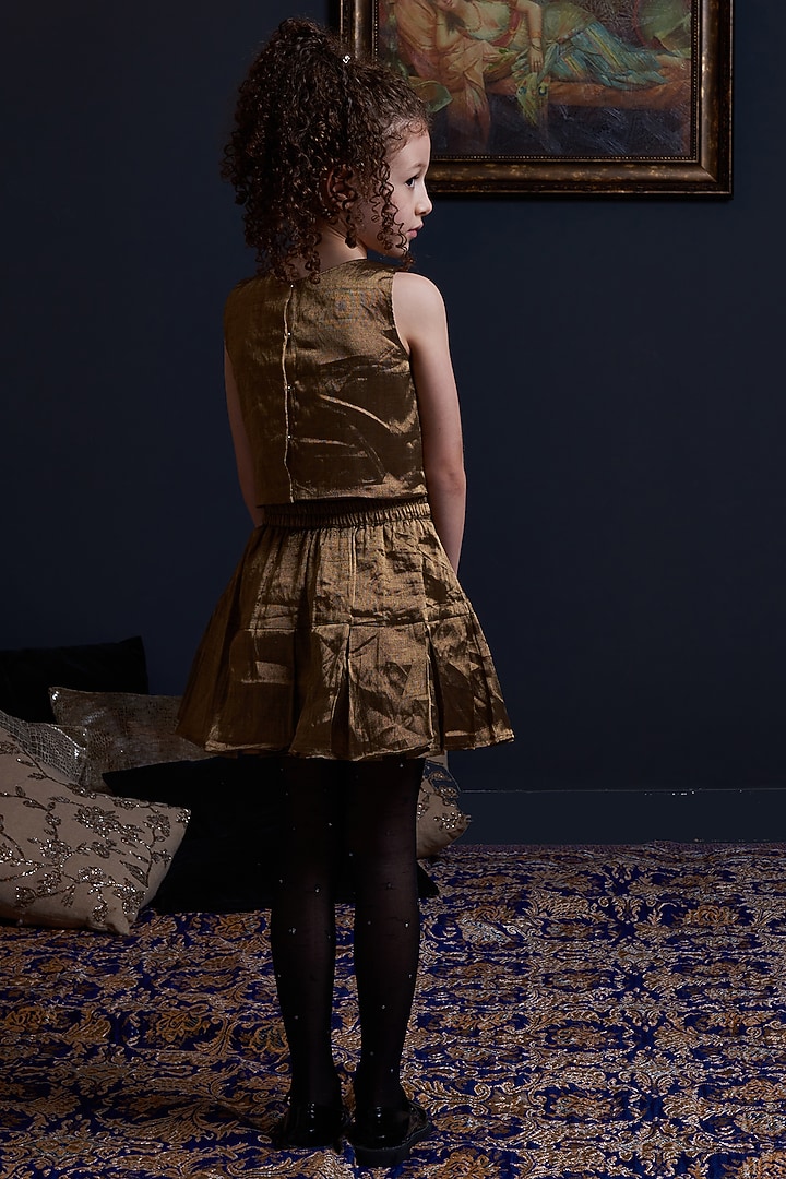 Gold Handwoven Lurex & Cotton Blend Box Pleated Skirt Set For Girls by Swati Golyan at Pernia's Pop Up Shop