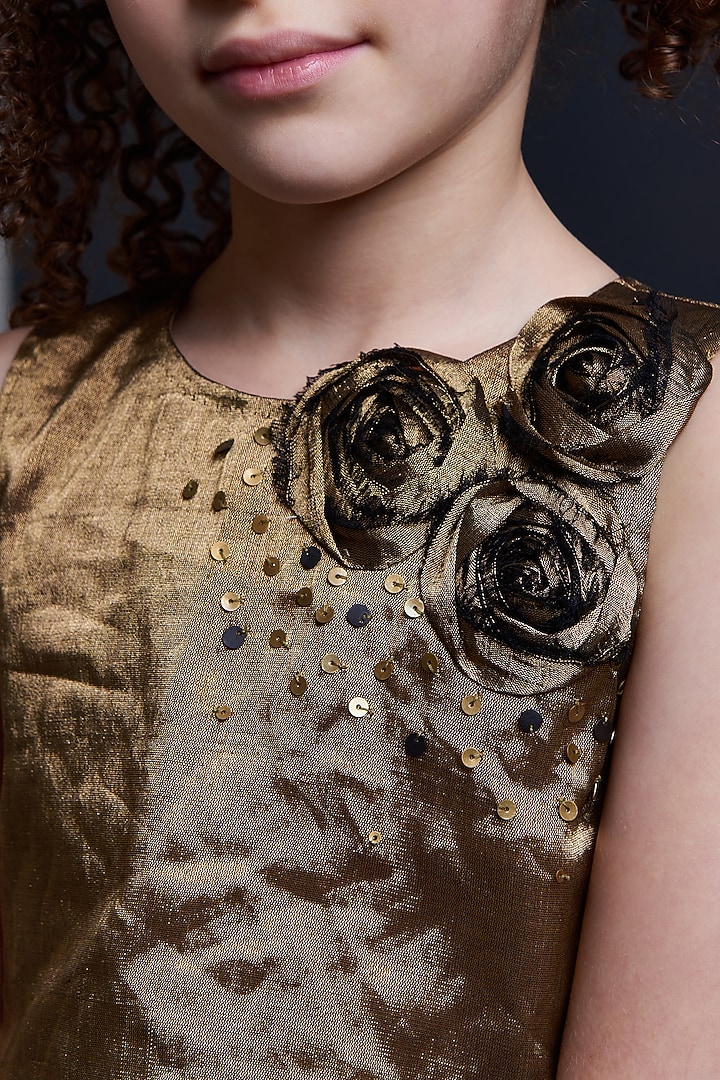 Gold Handwoven Lurex & Cotton Blend Box Pleated Skirt Set For Girls by Swati Golyan at Pernia's Pop Up Shop