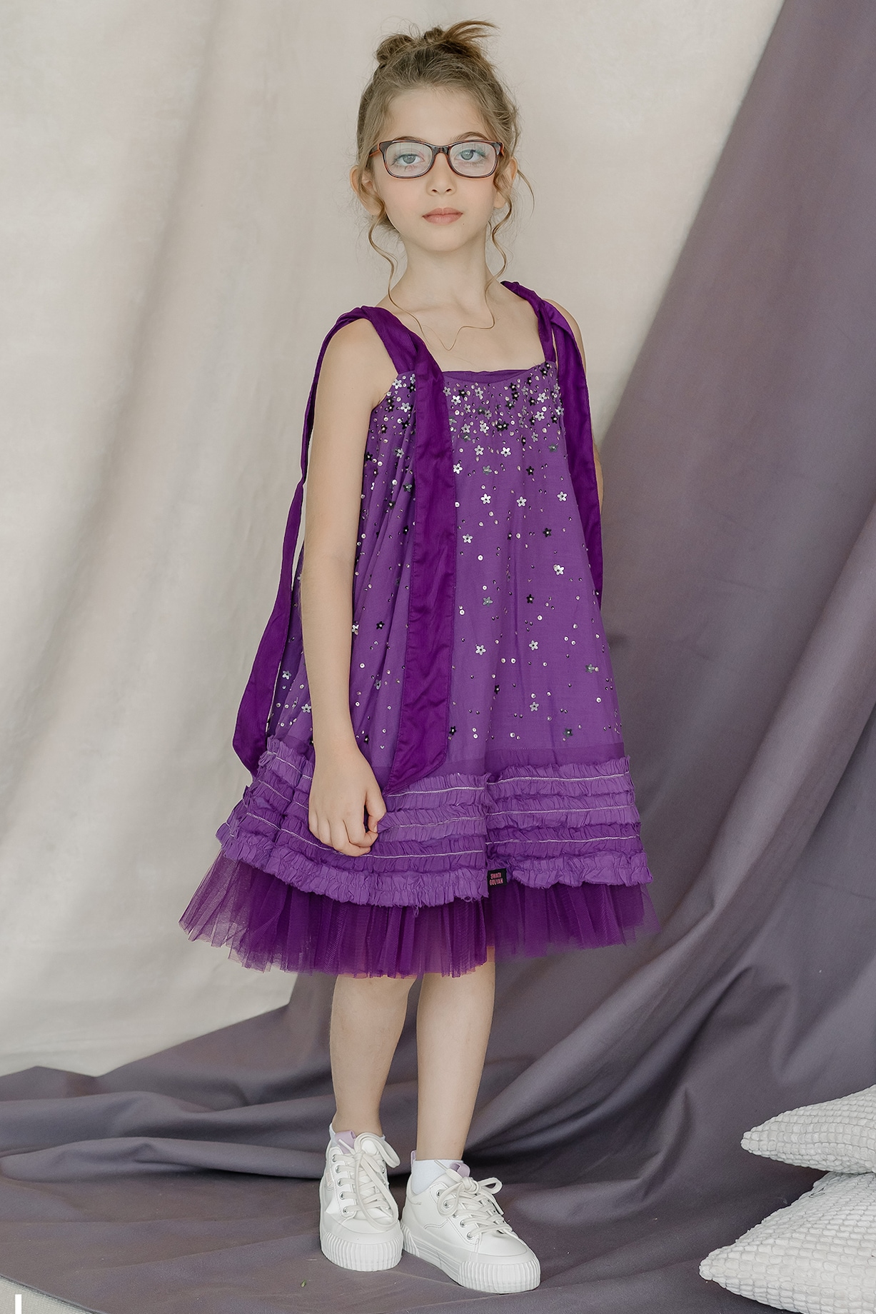 Aubergine Cotton Hand Embroidered Frilled Dress For Girls Design by Swati  Golyan at Pernia's Pop Up Shop 2024