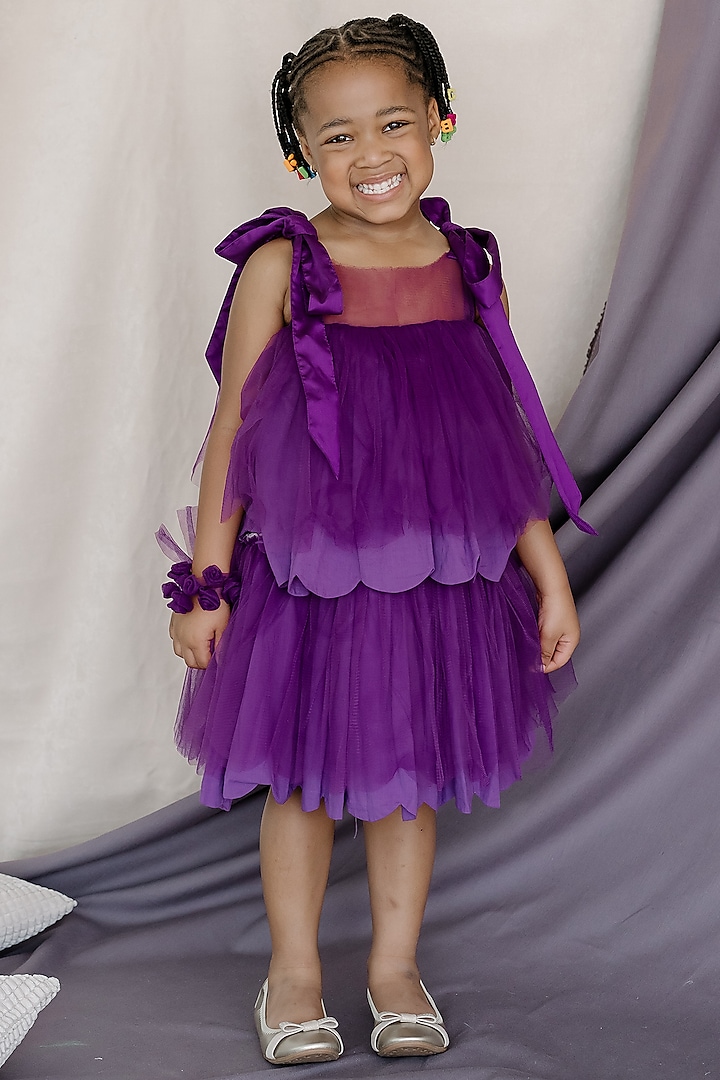 Aubergine Cotton Dress For Girls by Swati Golyan at Pernia's Pop Up Shop