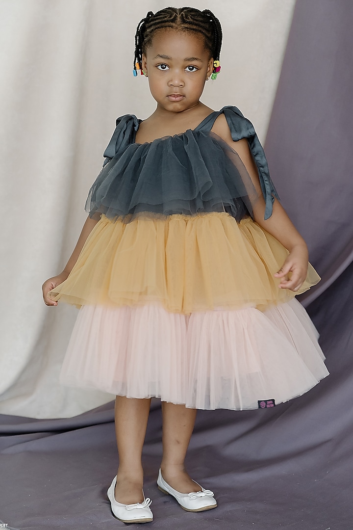 Multi-Colored Tulle & Net Tiered Dress For Girls by Swati Golyan