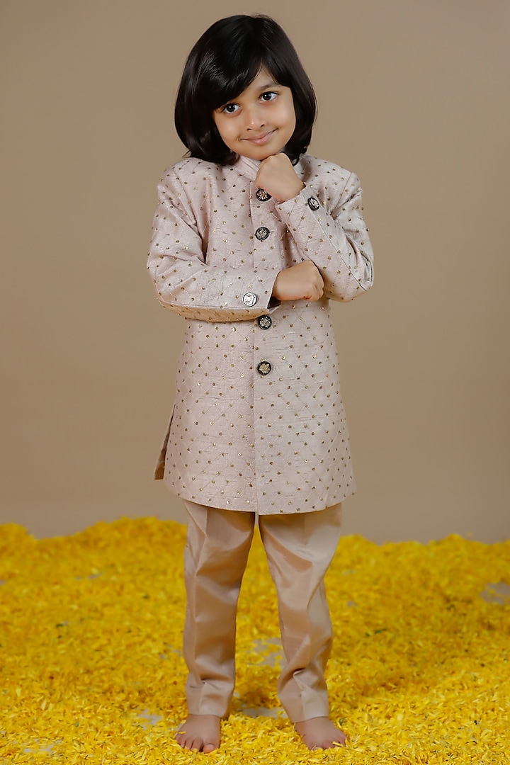 Pink Mashru Silk Sequins Embroidered Jodhpuri Set For Boys by Swati Golyan