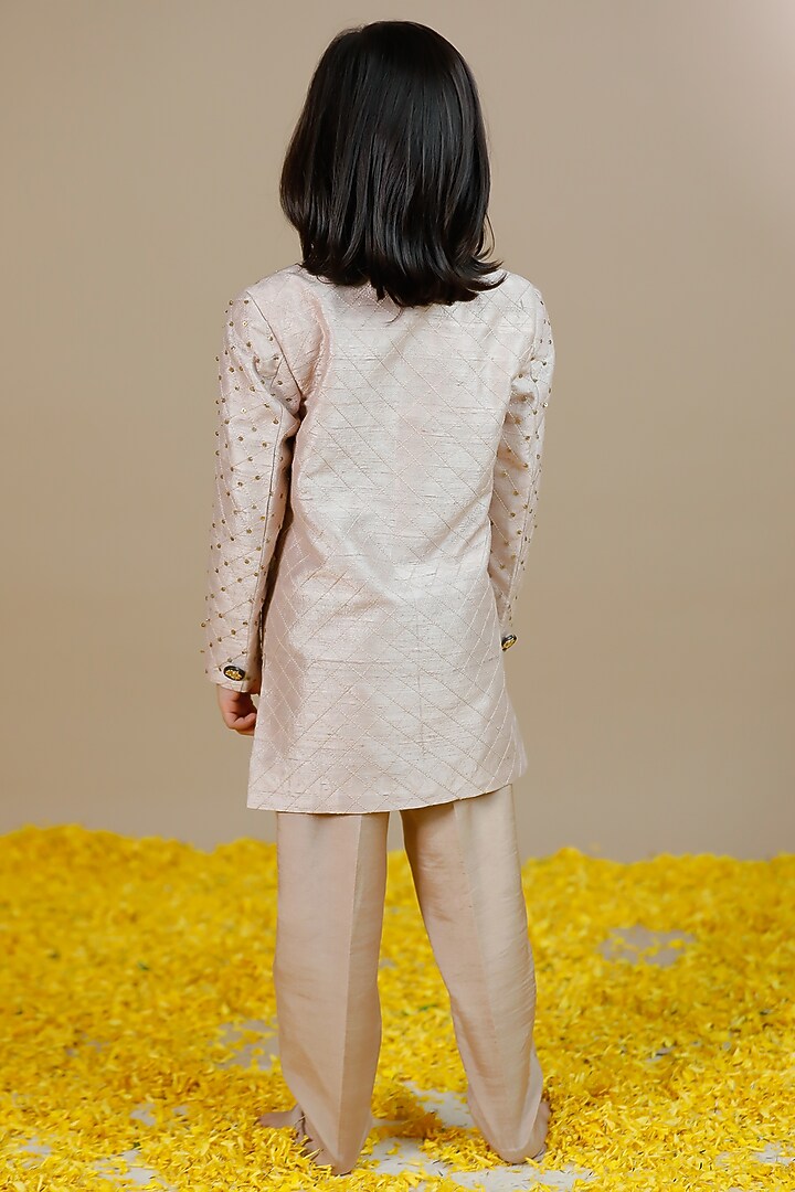 Pink Mashru Silk Sequins Embroidered Jodhpuri Set For Boys by Swati Golyan at Pernia's Pop Up Shop