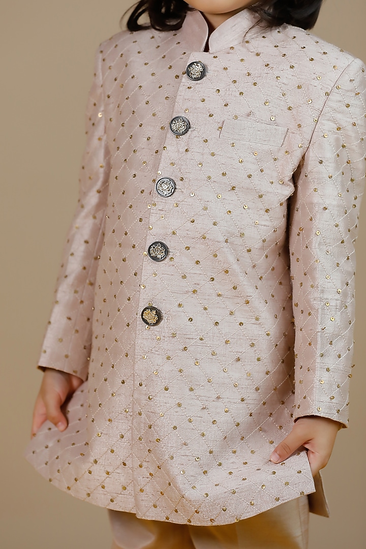 Pink Mashru Silk Sequins Embroidered Jodhpuri Set For Boys by Swati Golyan at Pernia's Pop Up Shop
