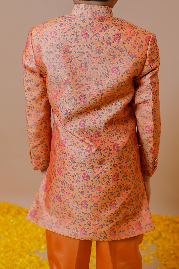 Yellow Silk Chanderi Printed Jodhpuri Set For Boys by Swati Golyan at Pernia's Pop Up Shop