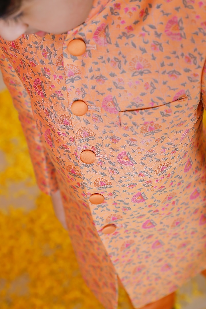 Yellow Silk Chanderi Printed Jodhpuri Set For Boys by Swati Golyan at Pernia's Pop Up Shop