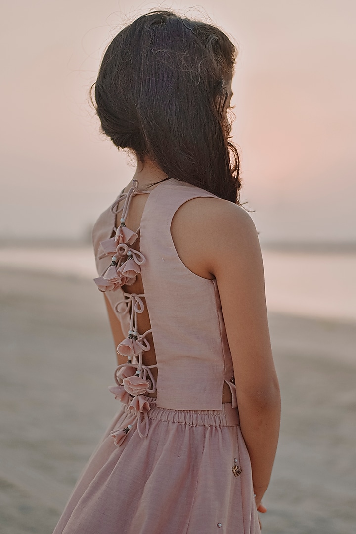 Pink Chanderi Hand Embroidered Lehenga Set For Girls by Swati Golyan at Pernia's Pop Up Shop