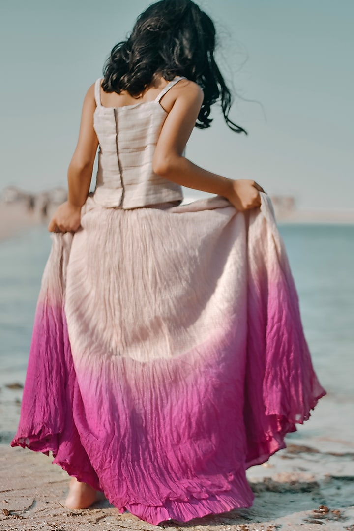 Pink Kota Doriya Hand Embroidered Ombre Lehenga Set For Girls by Swati Golyan at Pernia's Pop Up Shop