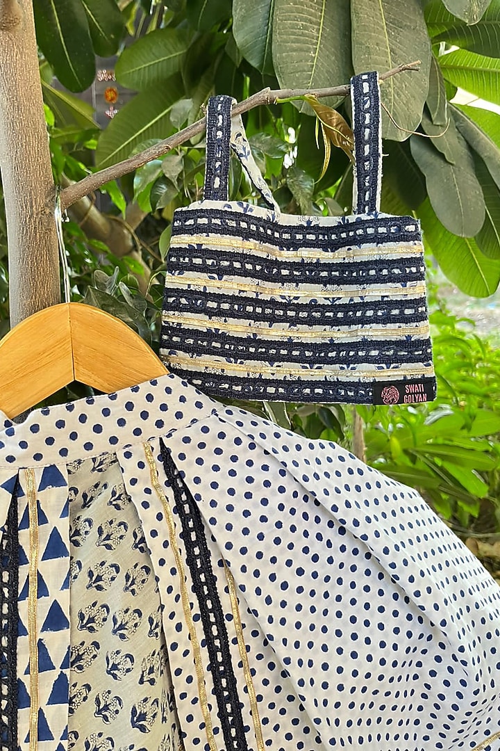 Blue Cotton Hand-Block Printed Lehenga Set For Girls by Swati Golyan at Pernia's Pop Up Shop