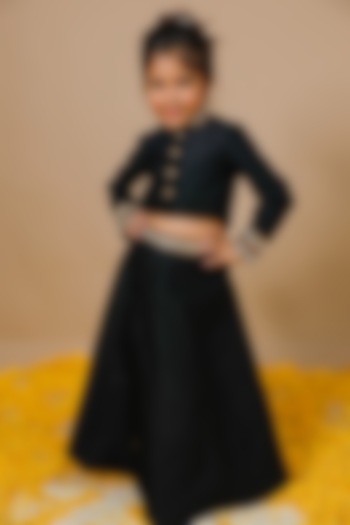 Black Chanderi Pearl Embroidered Lehenga Set For Girls by Swati Golyan at Pernia's Pop Up Shop