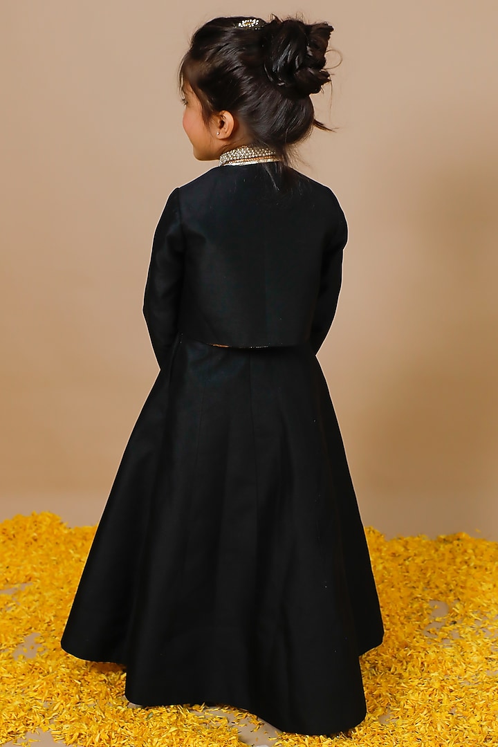 Black Chanderi Pearl Embroidered Lehenga Set For Girls by Swati Golyan at Pernia's Pop Up Shop