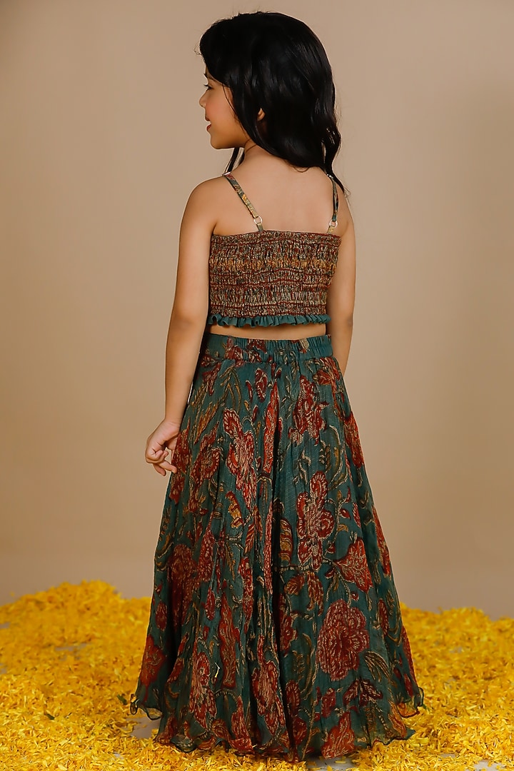 Green Kota Doriya Hand Block Printed Lehenga Set For Girls by Swati Golyan at Pernia's Pop Up Shop