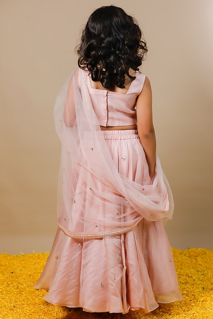 Pink Silk Organza Thread Hand Embroidered Lehenga Set For Girls by Swati Golyan at Pernia's Pop Up Shop