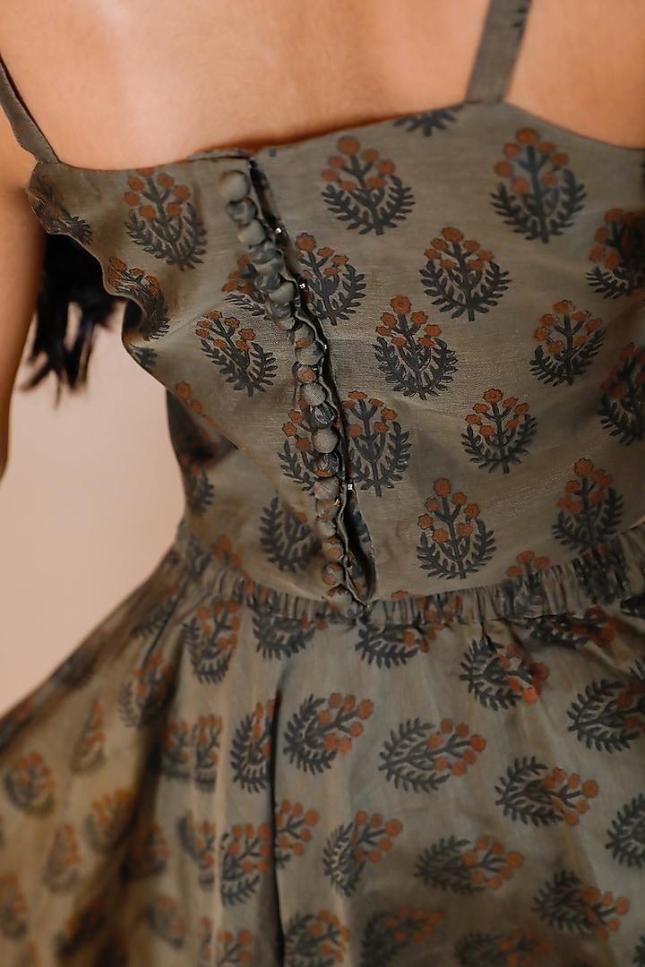 Olive Green Chanderi Hand Block Printed Lehenga Set For Girls by Swati Golyan at Pernia's Pop Up Shop