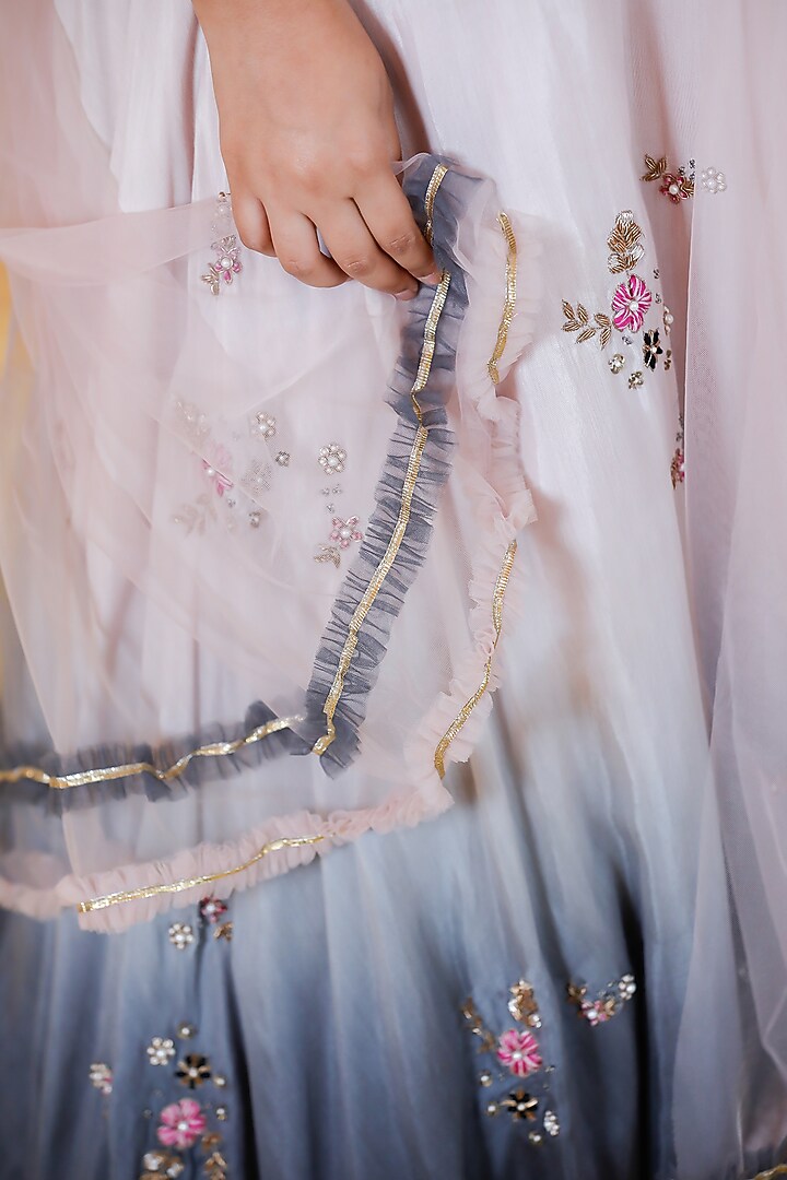 Pink & Black Silk Santoon Hand Embroidered Lehenga Set For Girls by Swati Golyan at Pernia's Pop Up Shop