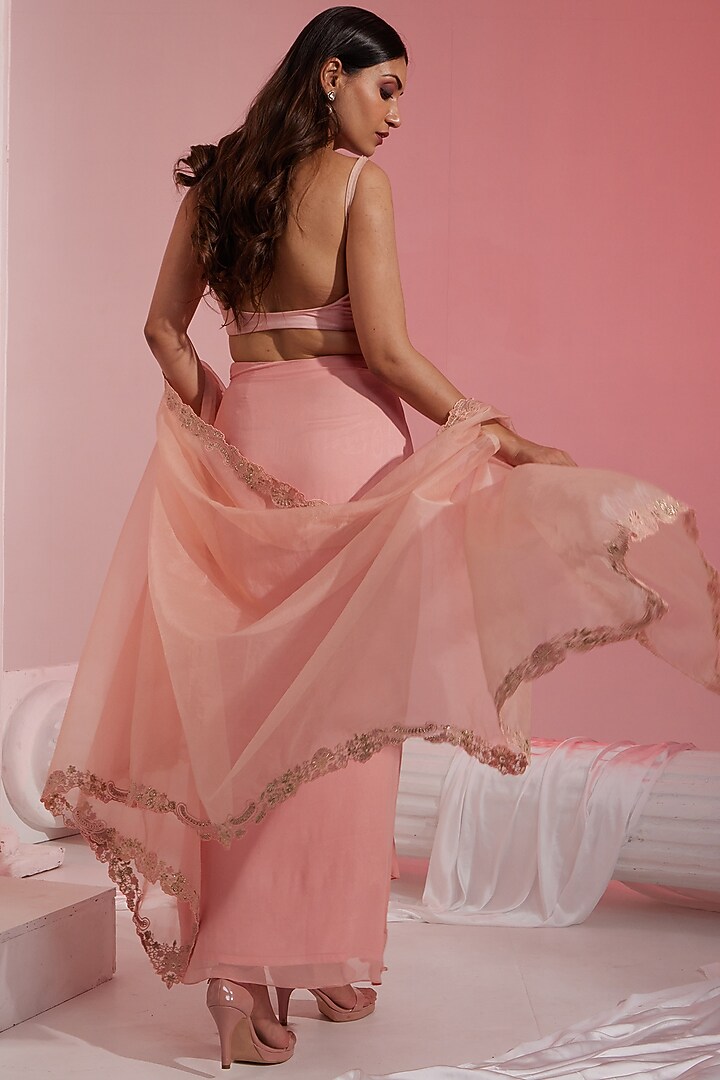 Peach Georgette Draped Skirt Set by Swati Wadhwani Couture at Pernia's Pop Up Shop