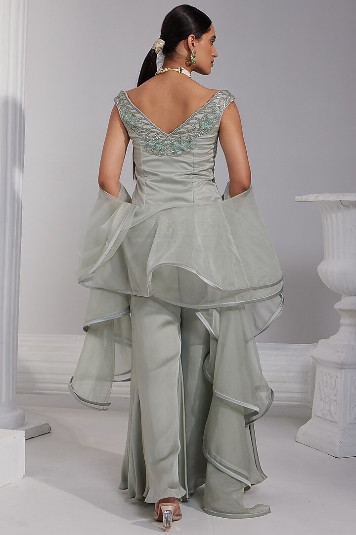 Mint Aqua Organza & Satin Georgette Wedding Sharara Set by Swati Wadhwani Couture at Pernia's Pop Up Shop