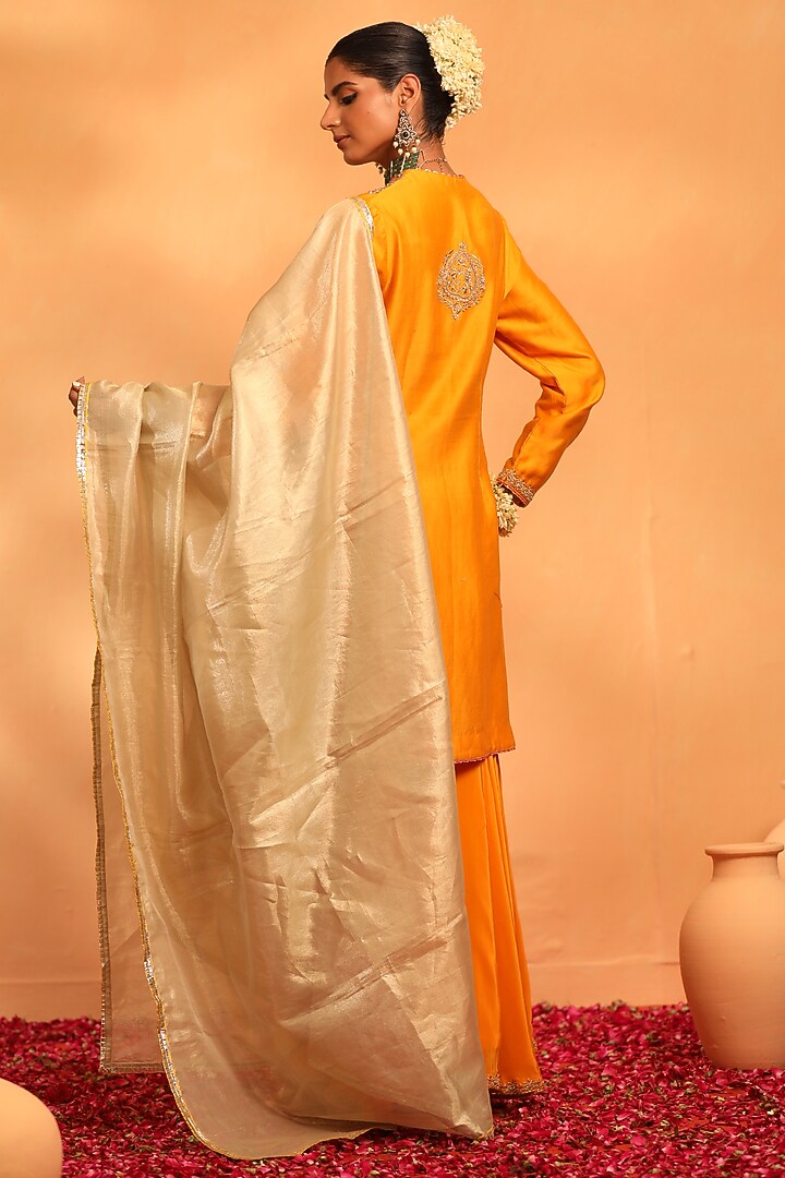 Mustard Yellow Chanderi Gharara Set by Swati Wadhwani Couture at Pernia's Pop Up Shop