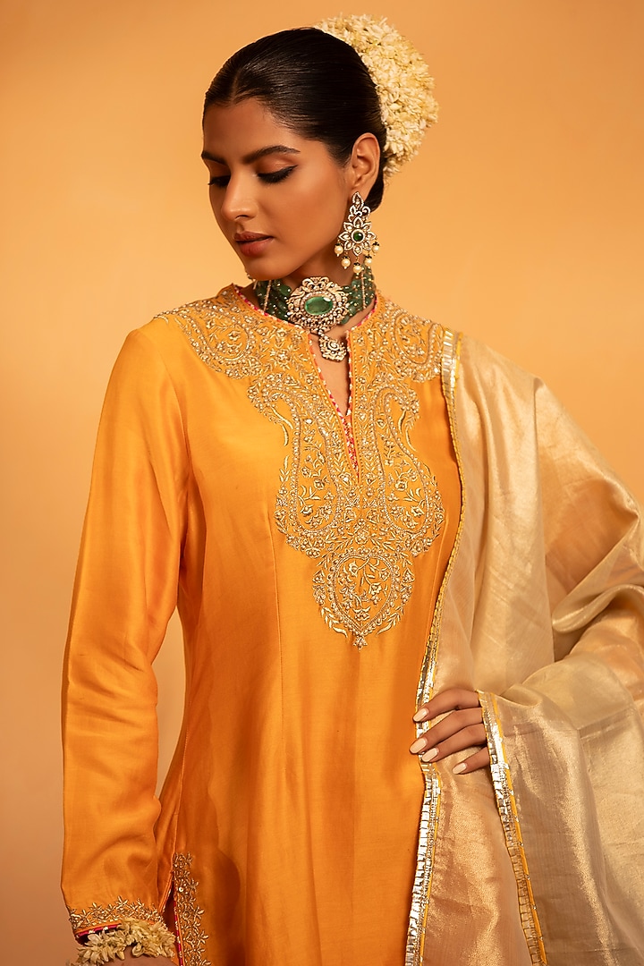 Mustard Yellow Chanderi Gharara Set by Swati Wadhwani Couture at Pernia's Pop Up Shop