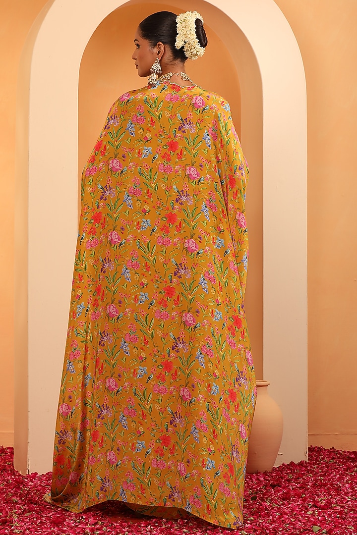 Honey Mustard Crepe Printed Cape Set by Swati Wadhwani Couture at Pernia's Pop Up Shop