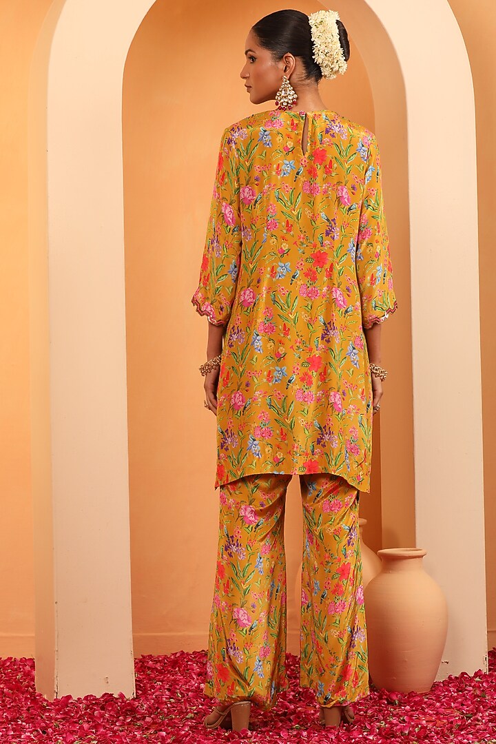 Honey Mustard Crepe Printed & Hand Embroidered Co-Ord Set by Swati Wadhwani Couture at Pernia's Pop Up Shop