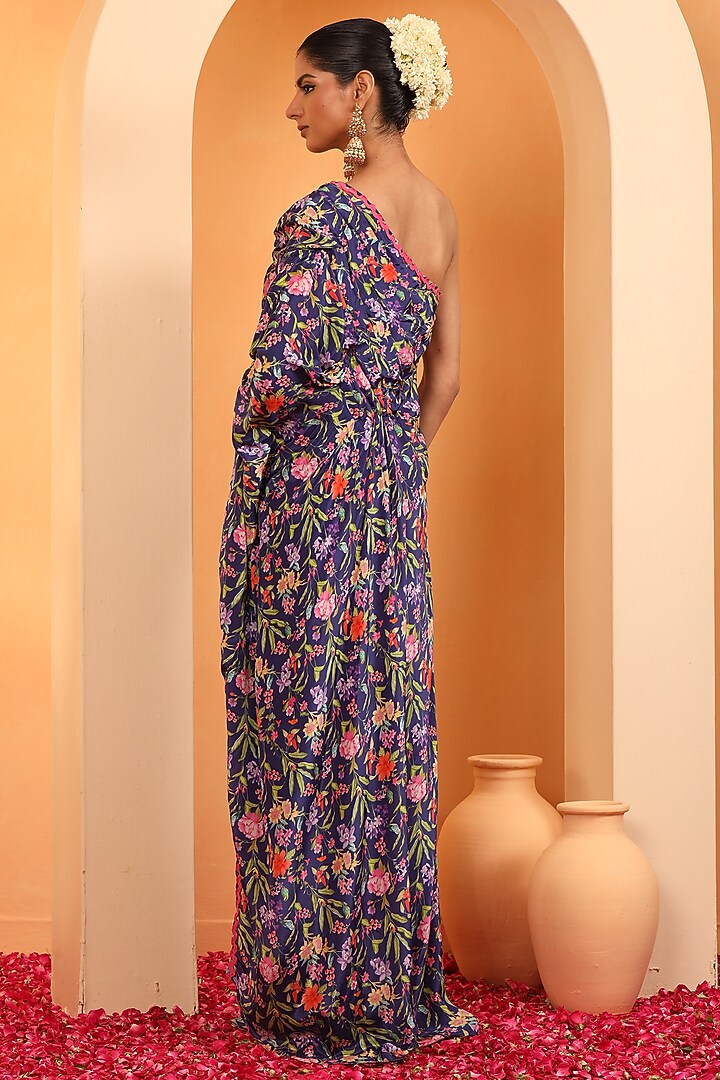 Indigo Blue Crepe Embroidered & Printed Kaftan by Swati Wadhwani Couture at Pernia's Pop Up Shop