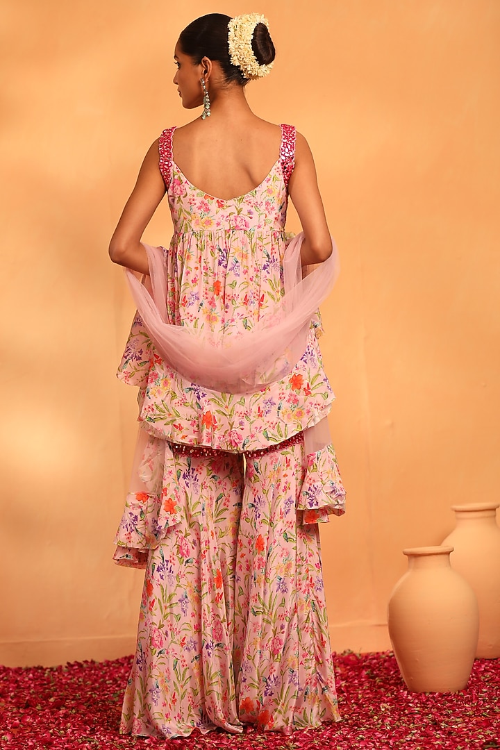 Petal Pink Crepe Printed Gharara Set by Swati Wadhwani Couture at Pernia's Pop Up Shop