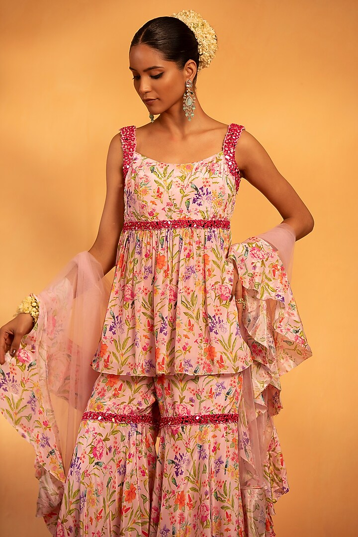 Petal Pink Crepe Printed Gharara Set by Swati Wadhwani Couture at Pernia's Pop Up Shop