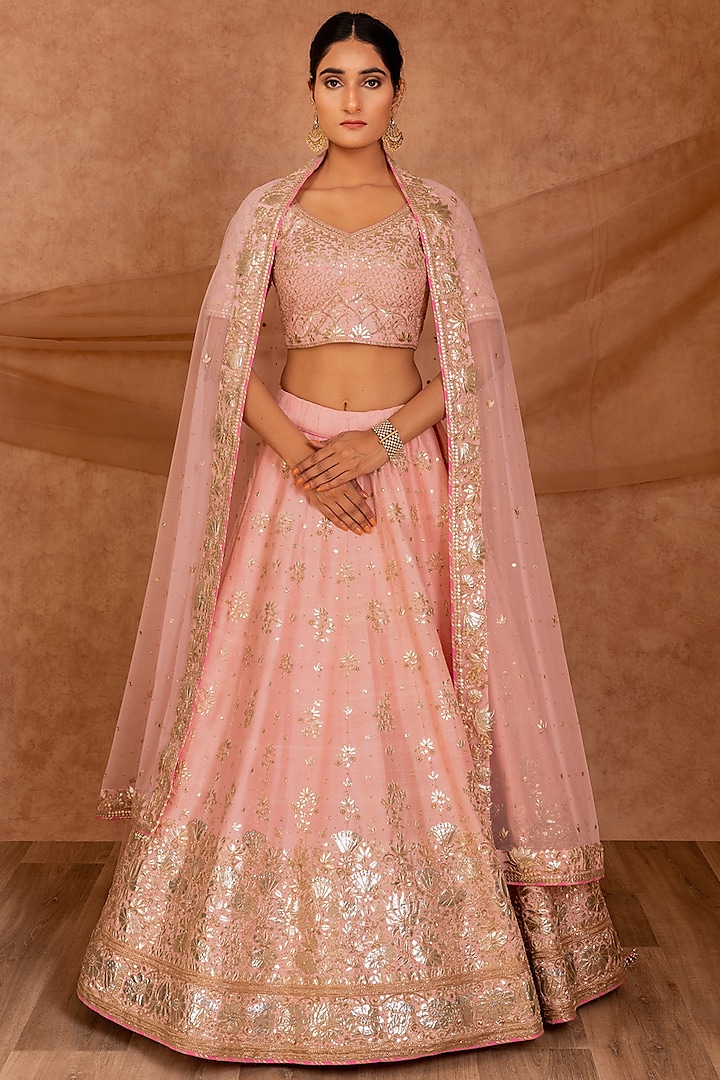 Light Pink Lehenga Set With Applique Work by SWATI UBROI