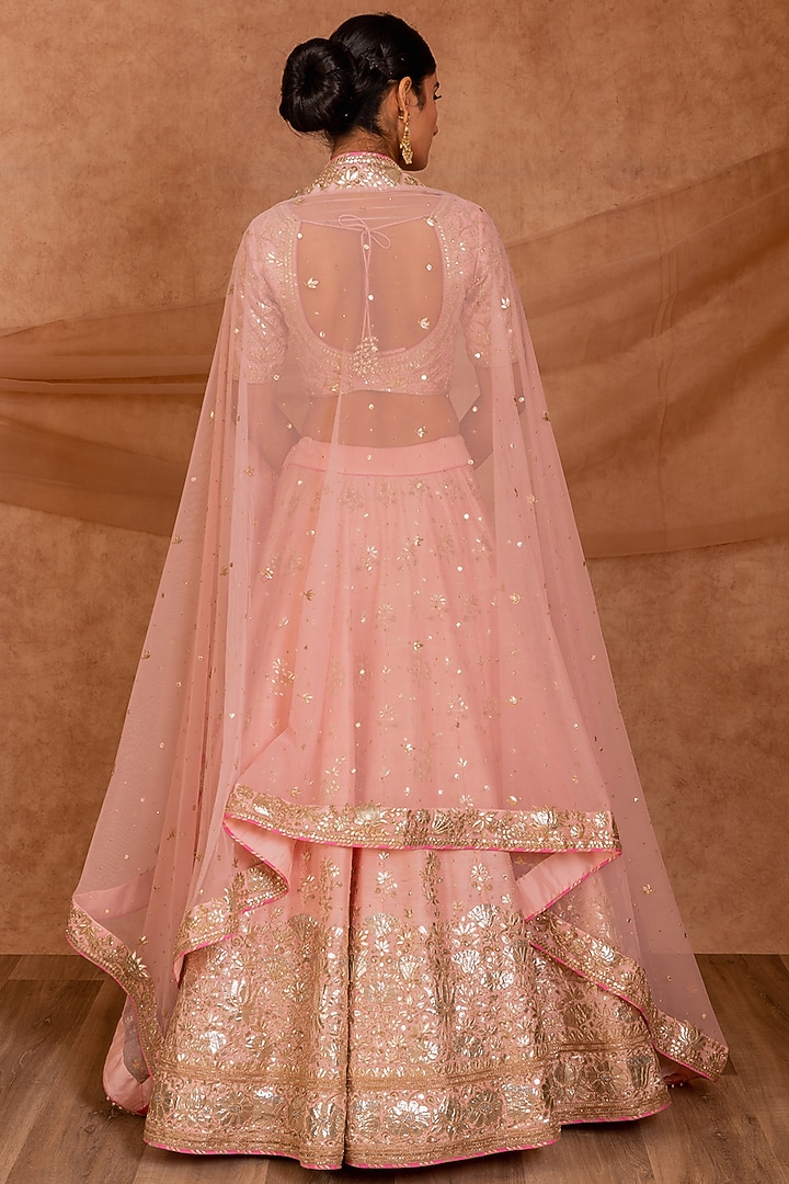 Light Pink Bridal Lehenga Set With Applique Work by SWATI UBROI at Pernia's Pop Up Shop