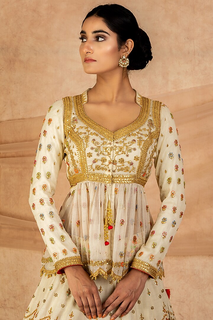 Ivory Zardosi Embroidered Bridal Lehenga Set by SWATI UBROI at Pernia's Pop Up Shop