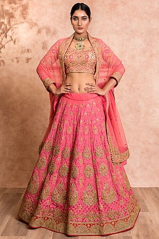 Pink Embroidered Lehenga Set by SWATI UBROI