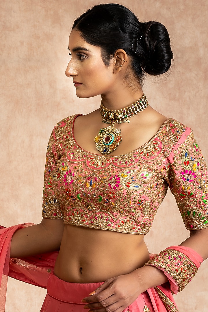 Pink Embroidered Bridal Lehenga Set by SWATI UBROI at Pernia's Pop Up Shop
