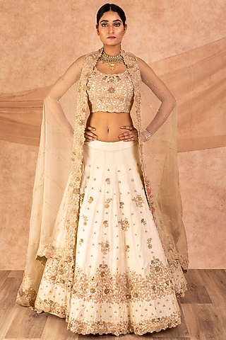 Ivory Sequins Lehenga Set by SWATI UBROI