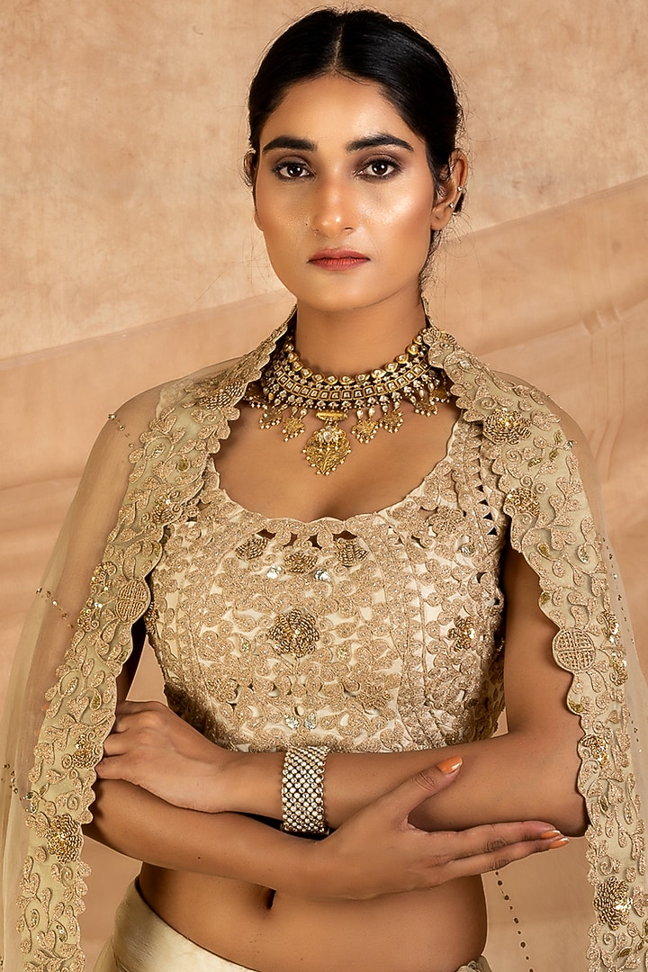 Ivory Sequins Bridal Lehenga Set by SWATI UBROI at Pernia's Pop Up Shop