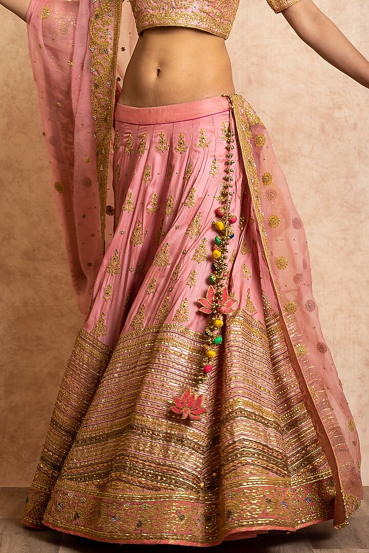 Rose Pink Chevron Bridal Lehenga Set by SWATI UBROI at Pernia's Pop Up Shop