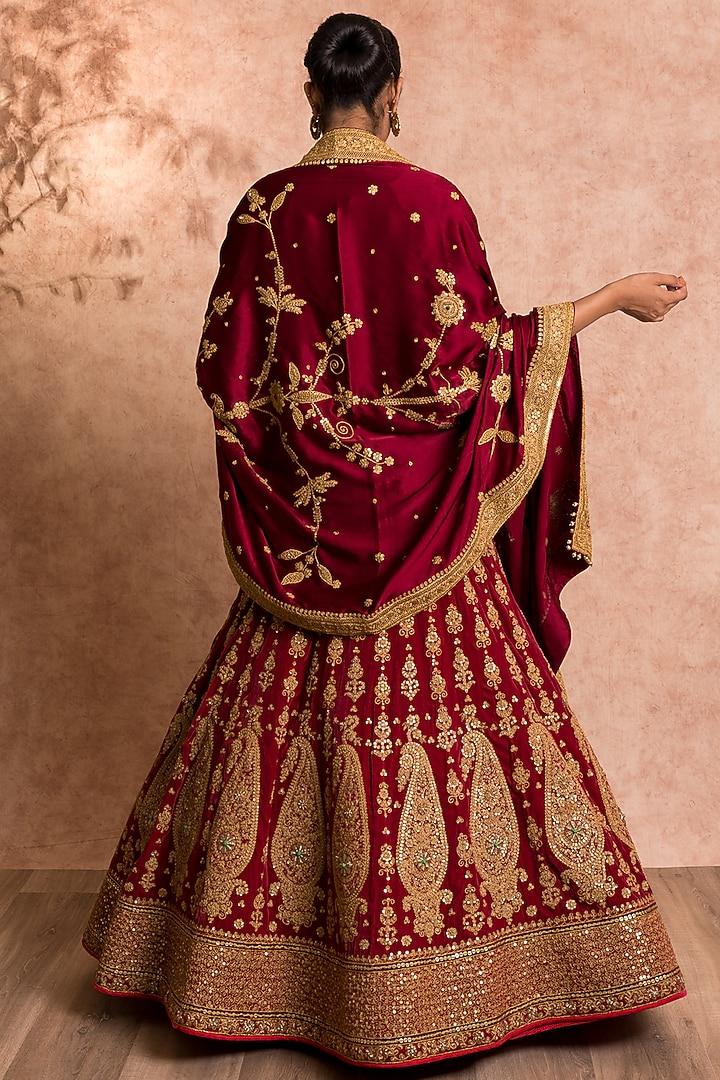 Maroon Bridal Lehenga Set With Marodi Work by SWATI UBROI at Pernia's Pop Up Shop