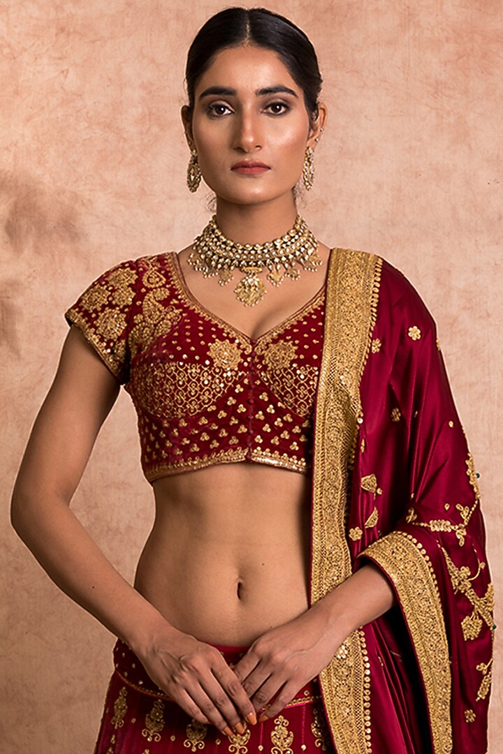 Maroon Bridal Lehenga Set With Marodi Work by SWATI UBROI at Pernia's Pop Up Shop