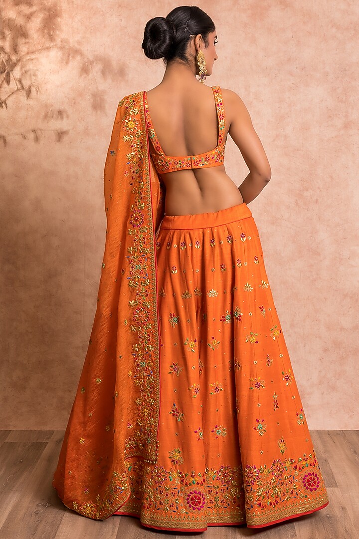 Orange Thread Embroidered Bridal Lehenga Set by SWATI UBROI at Pernia's Pop Up Shop