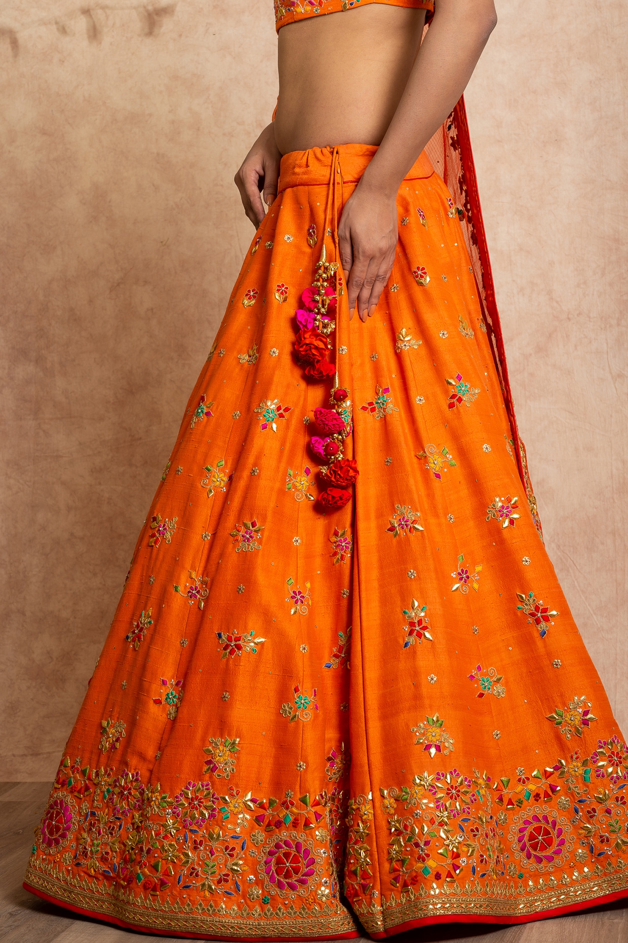 Banarasi silk circular lehenga choli in Orange colour 1710