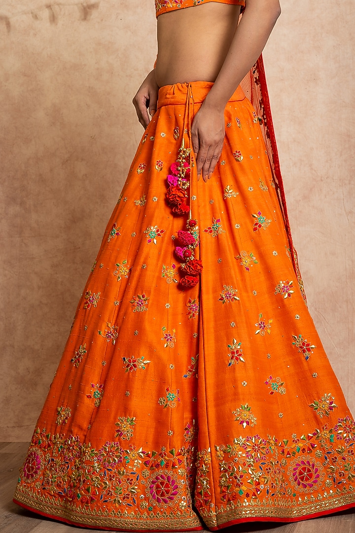 Orange Thread Embroidered Bridal Lehenga Set by SWATI UBROI at Pernia's Pop Up Shop