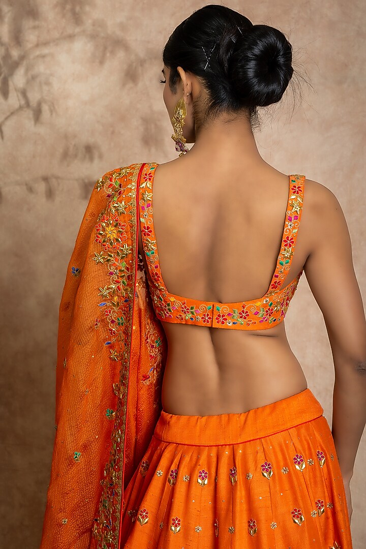 Orange Thread Embroidered Bridal Lehenga Set by SWATI UBROI at Pernia's Pop Up Shop