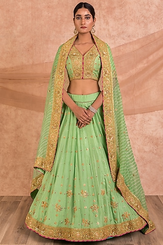 Green Embroidered Lehenga Set by SWATI UBROI