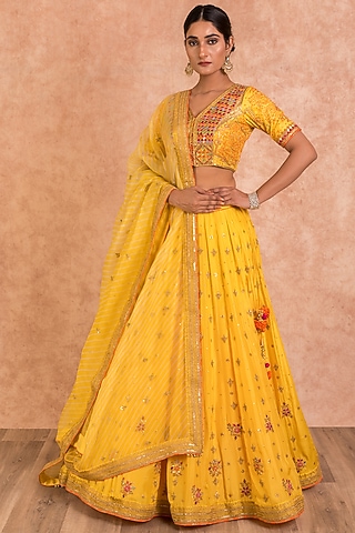 Yellow Embroidered Lehenga Set by SWATI UBROI