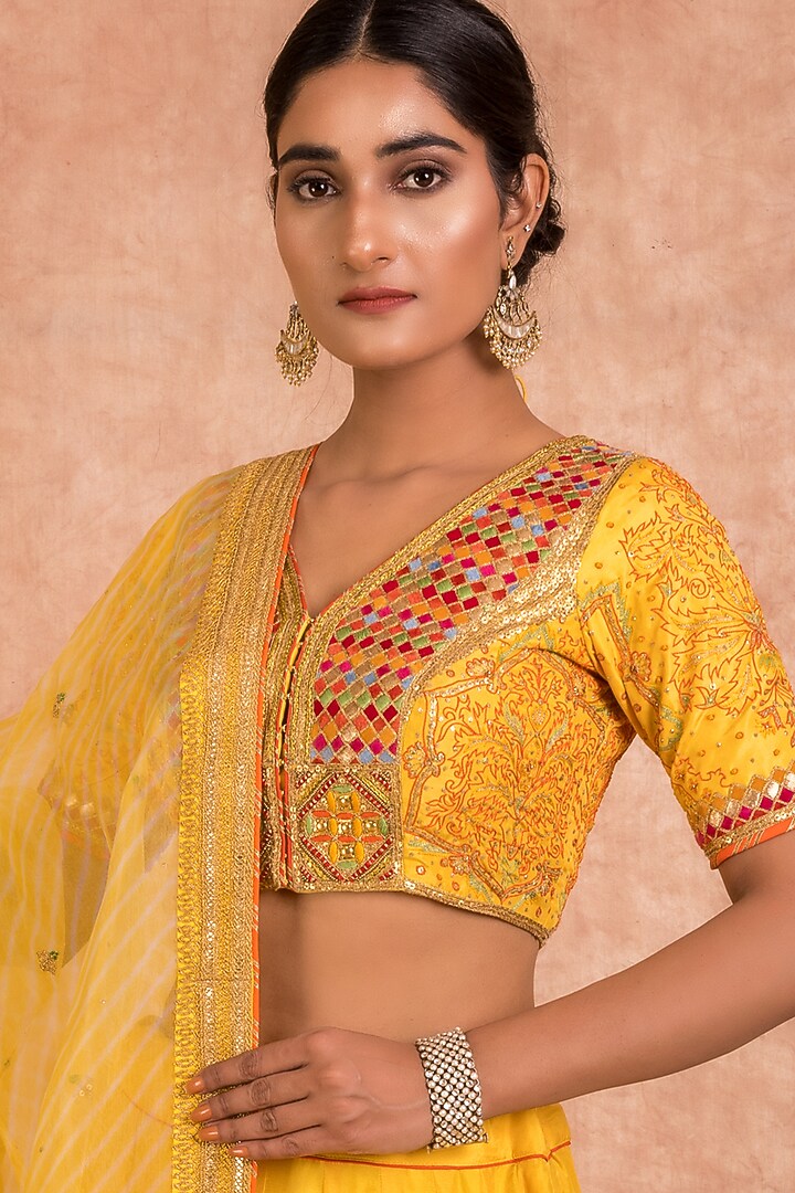 Yellow Embroidered Bridal Lehenga Set by SWATI UBROI at Pernia's Pop Up Shop