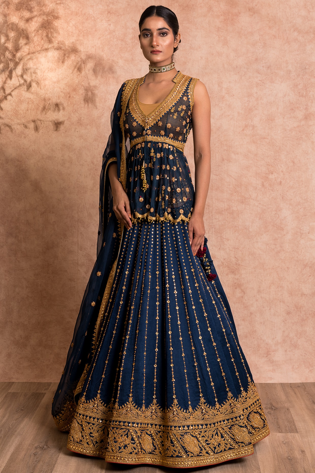SwatiManish - SMF LEH 196 18 (SOLD) The Lehengas are made in size 38”  (waist) and 45” (length). Will be tailored to fit. Flair 4 meters Price on  request Lehengas Material: 1st